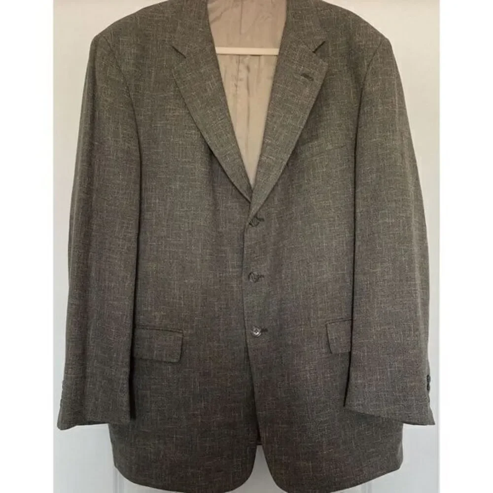 Tallia Uomo Mens 46L‎ Blazer Wool Jacket Sport Coat Ivory Gray Brown Plaid