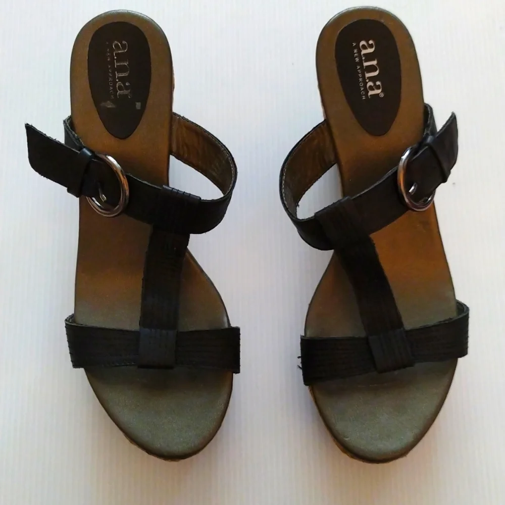 - a.n.a black Y2K leather adjustable strap slip on platform/espadrille sandals