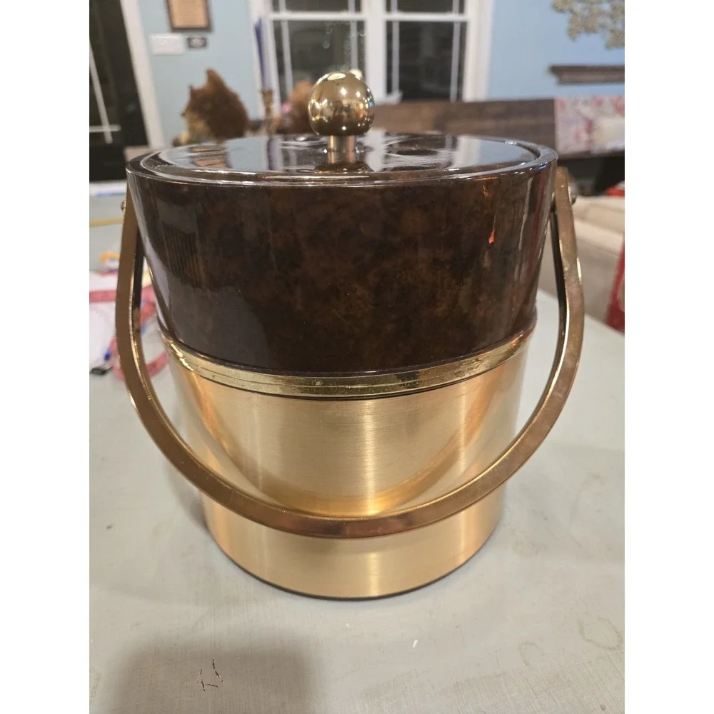 Ice Bucket Padded Vinyl & Metal Vintage