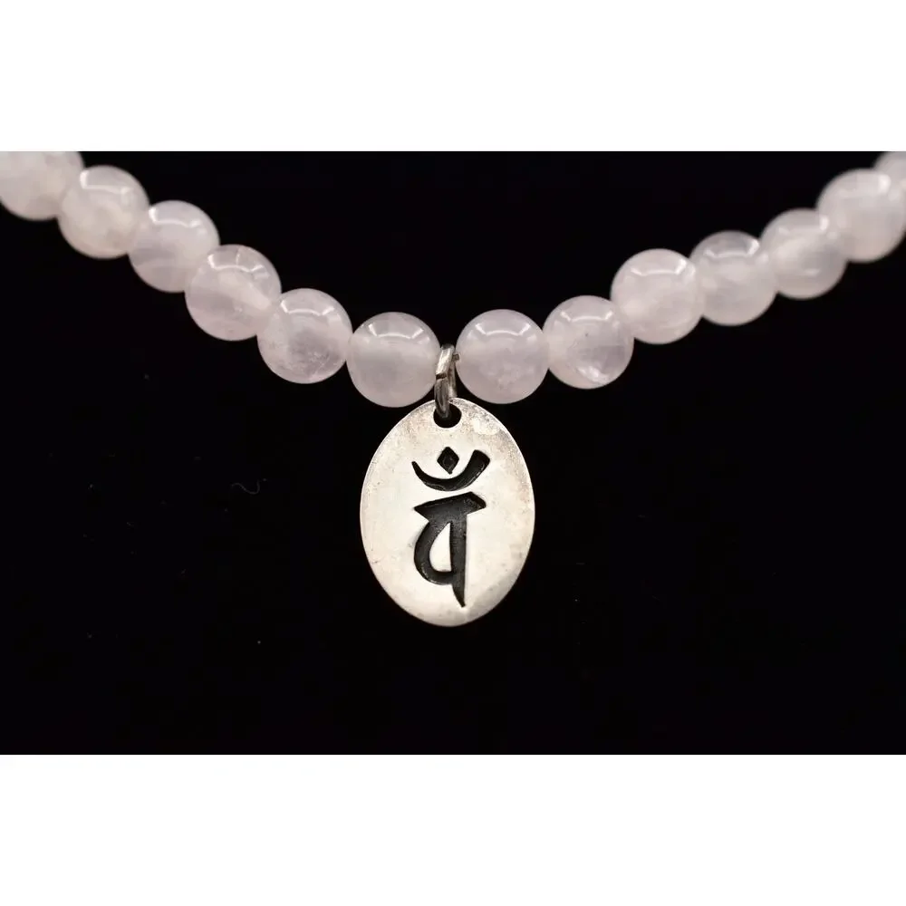 Vintage 925 PTI Rose Quartz Beaded Necklace Spiritual Symbol Pendant 1990s BinAU