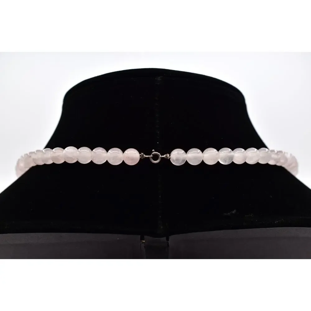 Vintage 925 PTI Rose Quartz Beaded Necklace Spiritual Symbol Pendant 1990s BinAU