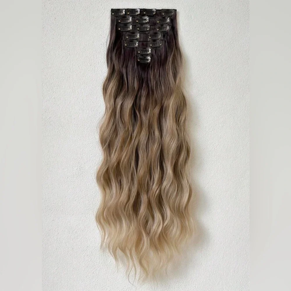 22 In Ashy light Brown Balayage Clip in hair Extensions - Human hair blend