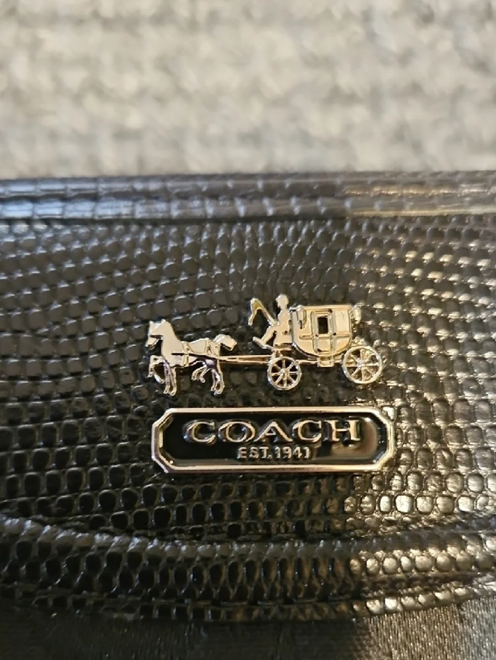 Coach Black Signature Jacquard Continental Wallet with Patent Trim
