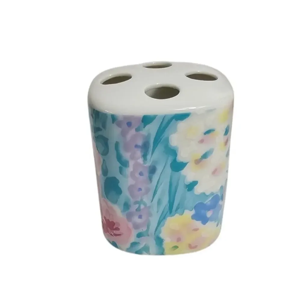 Vintage Mervyns Watercolor Floral Toothbrush Holder 90s