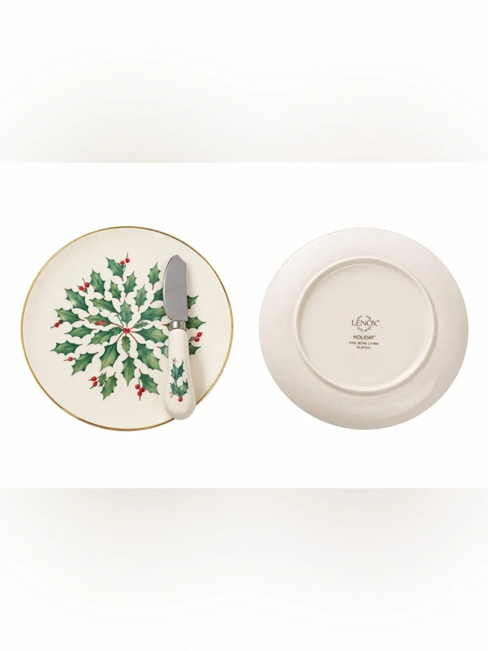 Lenox Holiday Cheese Plate & Knife Set Holly Berry NIB