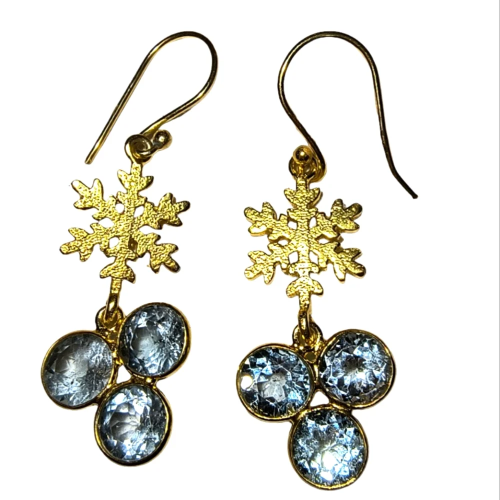 Blue Topaz & Gold Vermeil Over Sterling Silver Dangle Earrings NWOT
