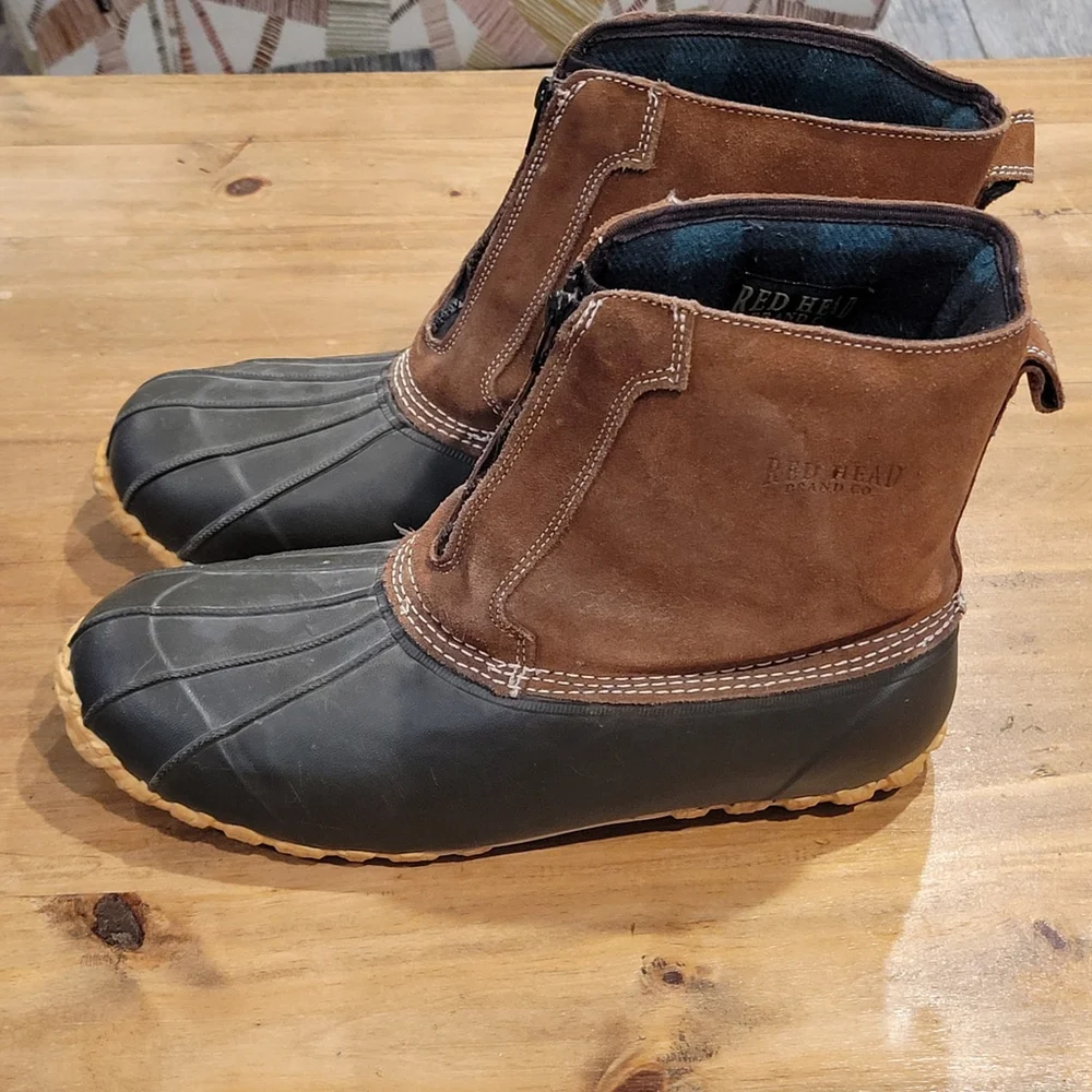 RedHead Mens Size 12 Duck Boots 200g Thinsulate Front Zip Leather Waterproof