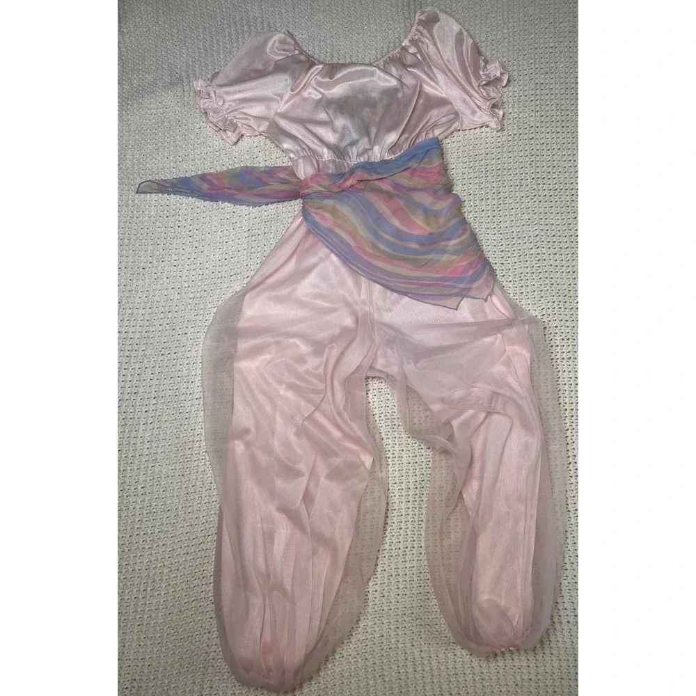 VTG 1pc Disney Aladdin Jasmine Jumpsuit Costume Pink Girls Sz8 PJ's Harem Pants