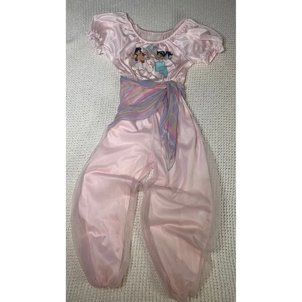 VTG 1pc Disney Aladdin Jasmine Jumpsuit Costume Pink Girls Sz8 PJ's Harem Pants