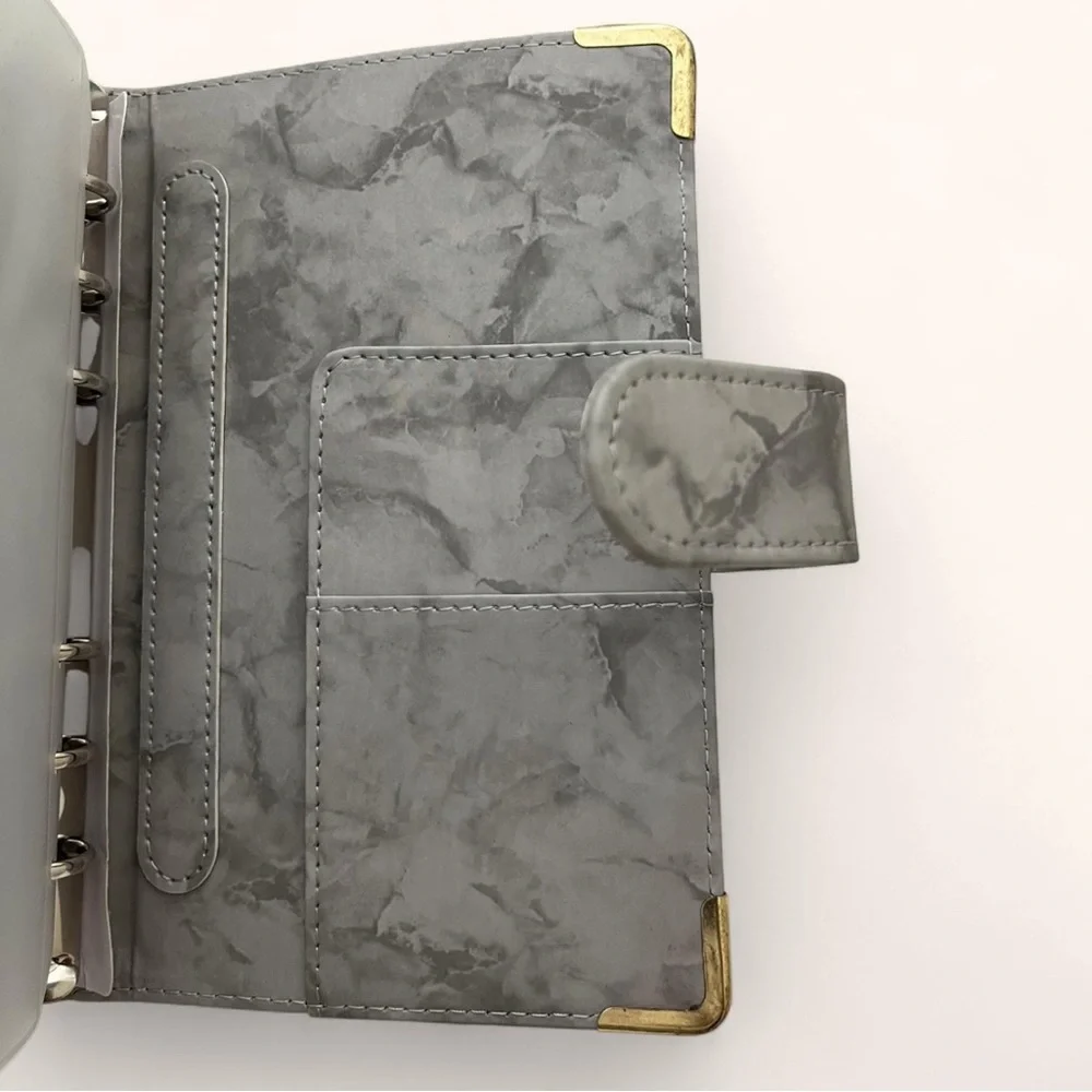 Gray White Marble Magnetic Clip Closure Budget Binder Savings Challenge