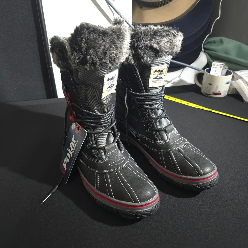Pajar Heritage Snow Boots Mens 10-10.5 Black Waterproof Faux Fur Winter Leather
