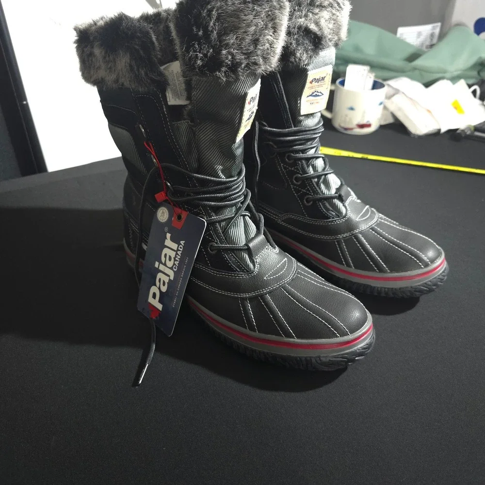 Pajar Heritage Snow Boots Mens 10-10.5 Black Waterproof Faux Fur Winter Leather