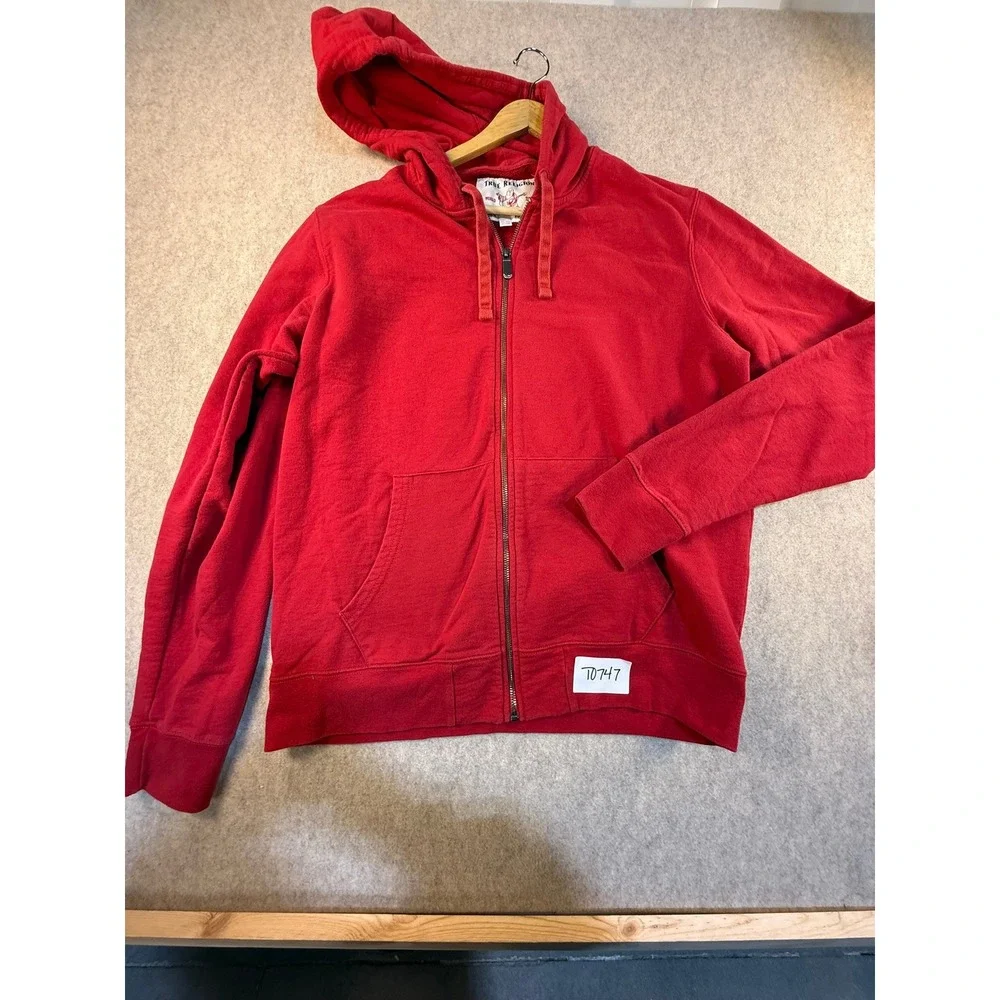 True Religion Mens Red Full Zip Hoodie Gold Horseshoe Logo Sweatshirt 2XL