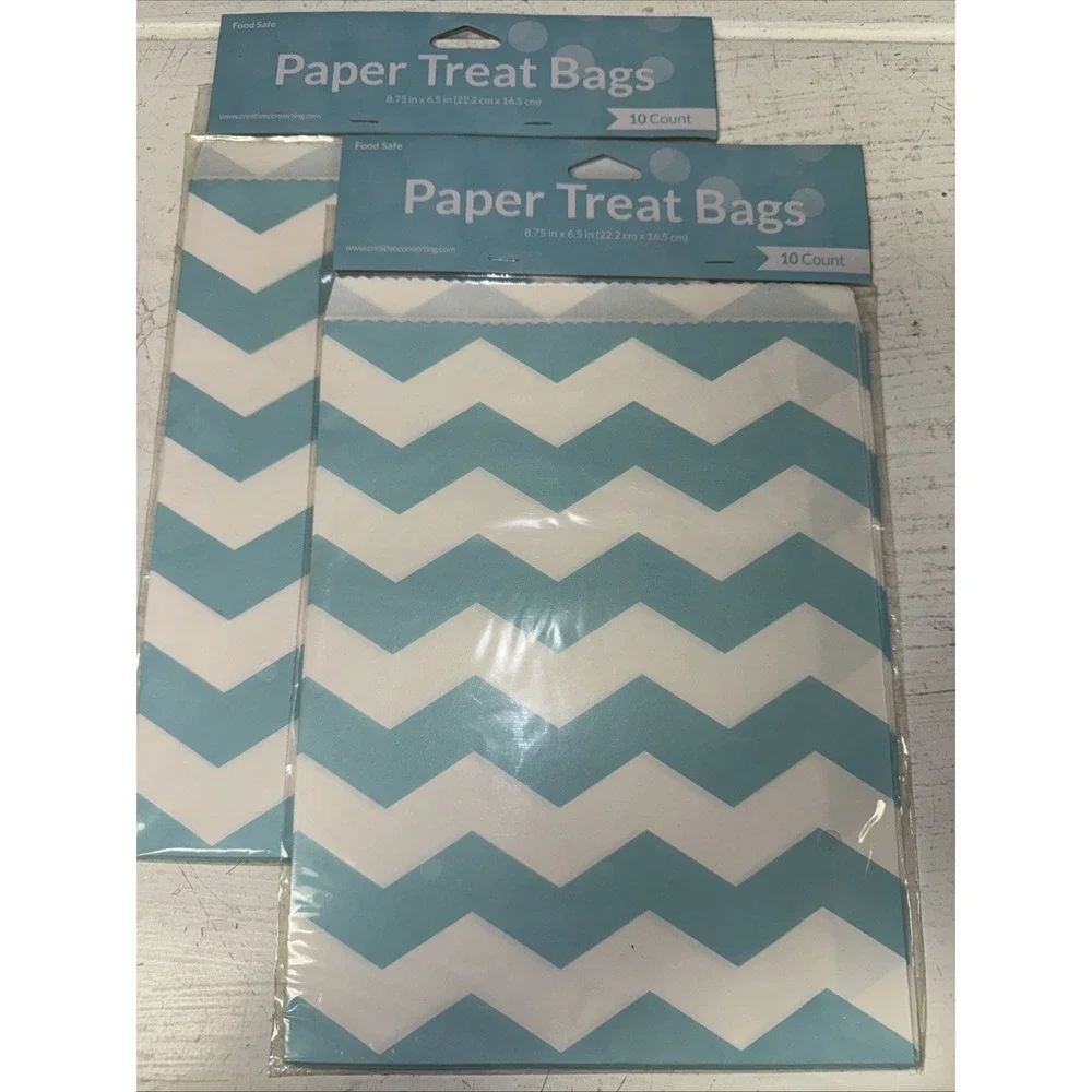 20 Count Pastel Light Blue Chevron Paper Treat Bags 2 X 10ct 8.75