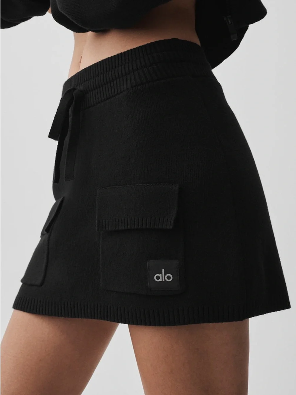 ALO Yoga Scholar Knit Black Mini Skirt Jacket Set