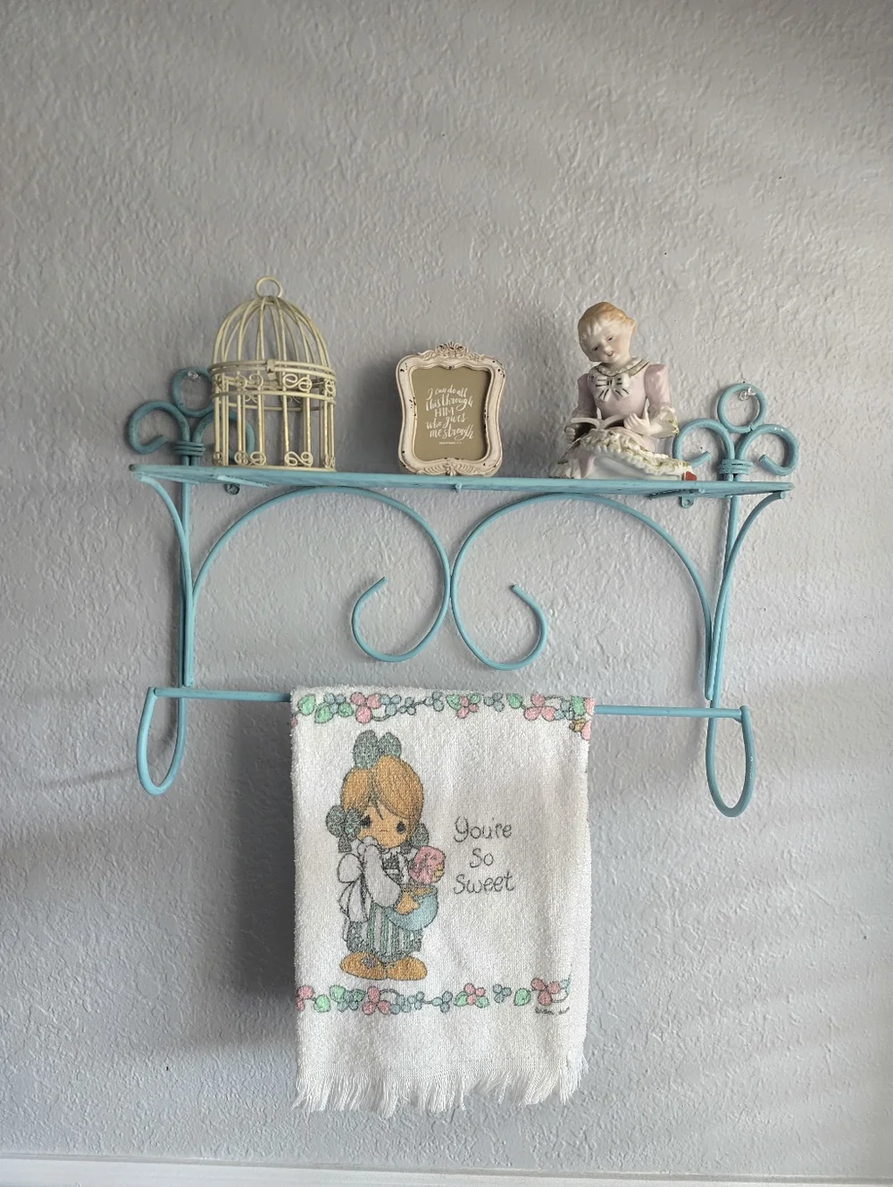 Turquoise Wall Shelf with Towel Hanger