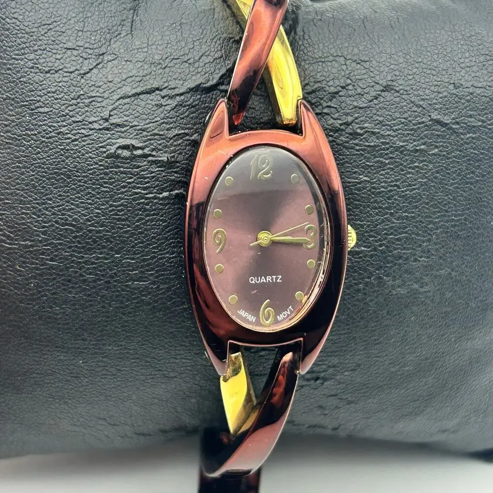 Women’s Gold & Metallic Brown Watch Working New Battery