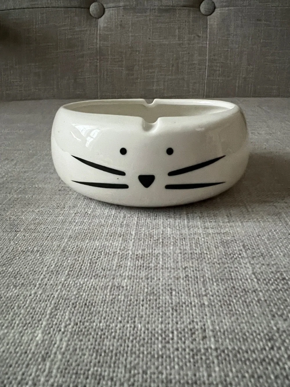 White Ceramic Cat Face Trinket dish  - Cute Whisker Design