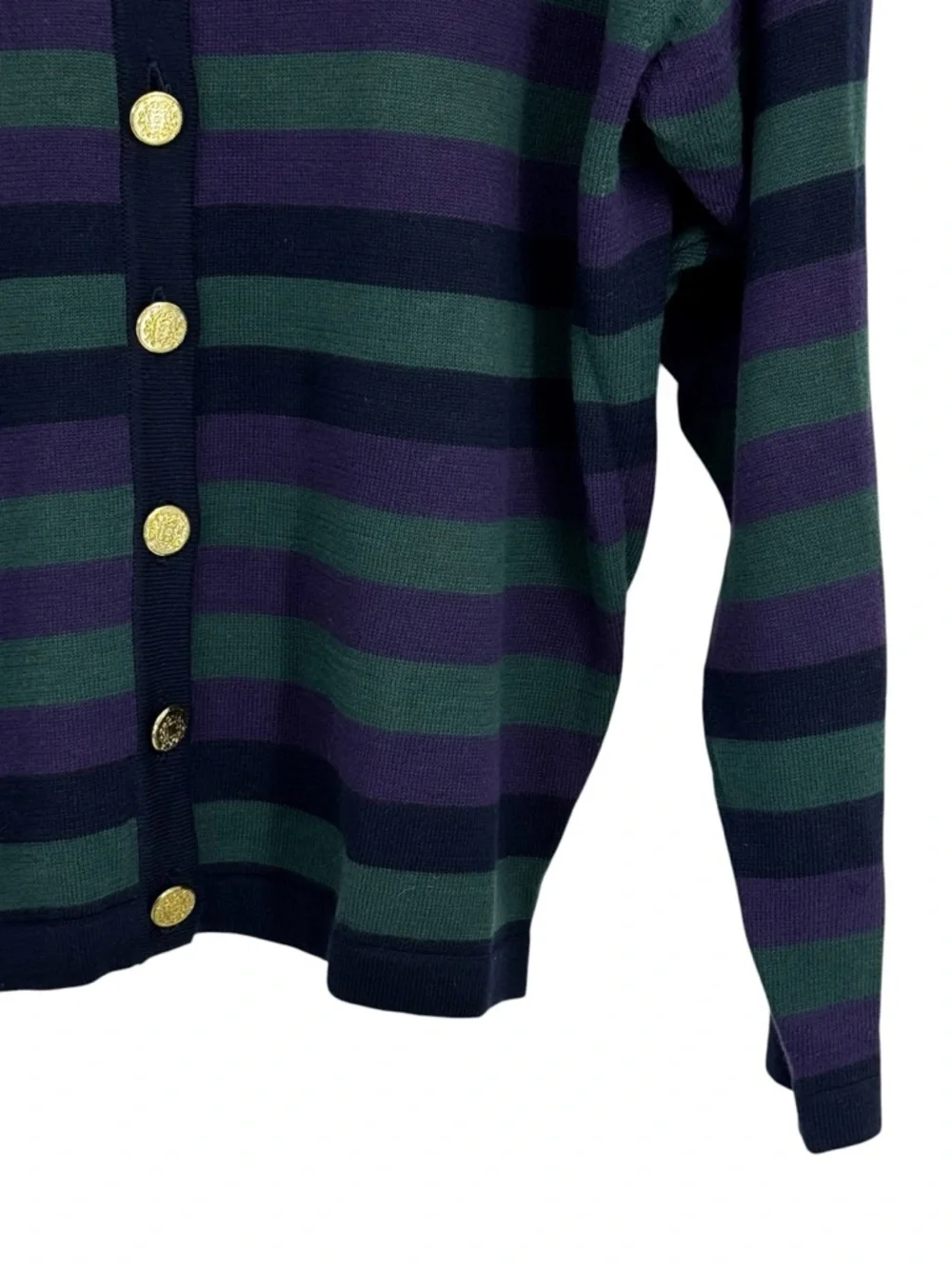 Lee David Collection Medium Green/Purple/Black Acrylic/Cotton Striped Cardigan