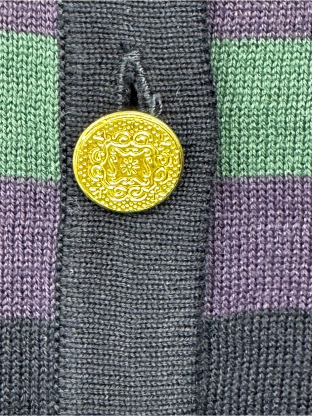 Lee David Collection Medium Green/Purple/Black Acrylic/Cotton Striped Cardigan