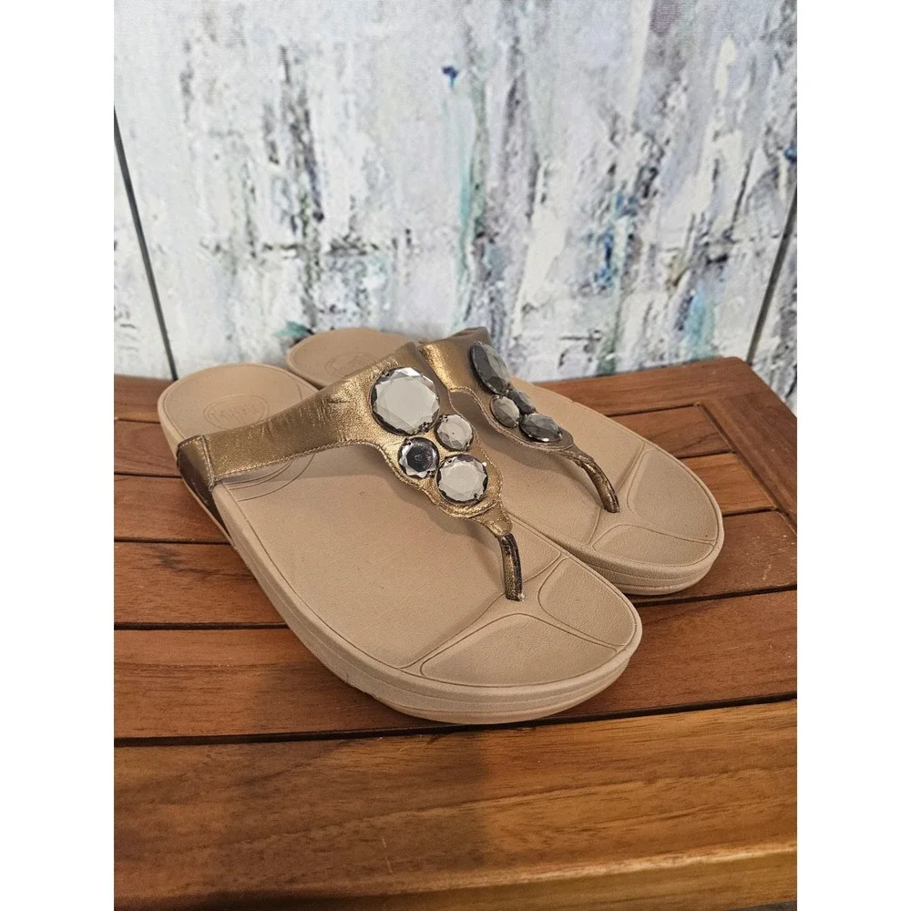FitFlop Lunetta Bronze Metallic Jeweled Wedge Sandals Womens 8 181-266