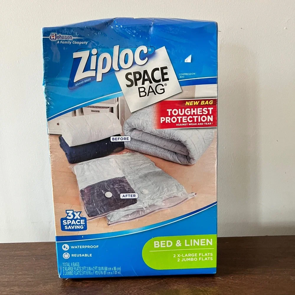 Ziploc Space Bag Bed & Linen 4 Pack 2 XL 2 Jumbo Vacuum Compression Storage Bags