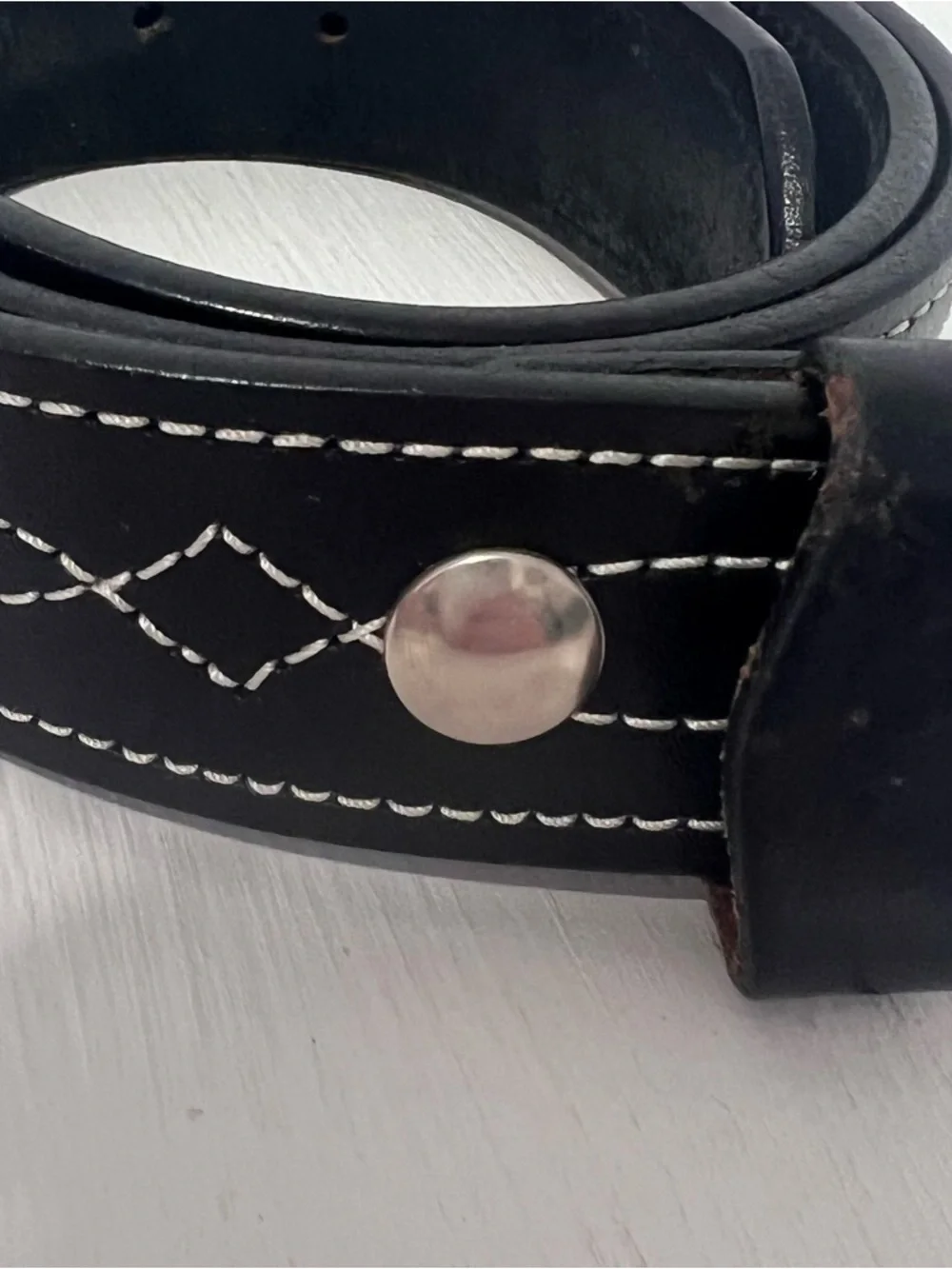 Brenneman’s Black Leather White Stitching Western Rodeo Moto Belt Size 38 USA