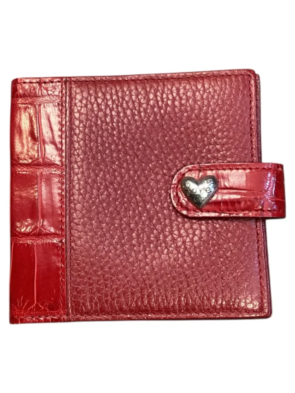 Brighton Bellissimo Red Pebbled Leather Silver-tone Heart Small Wallet