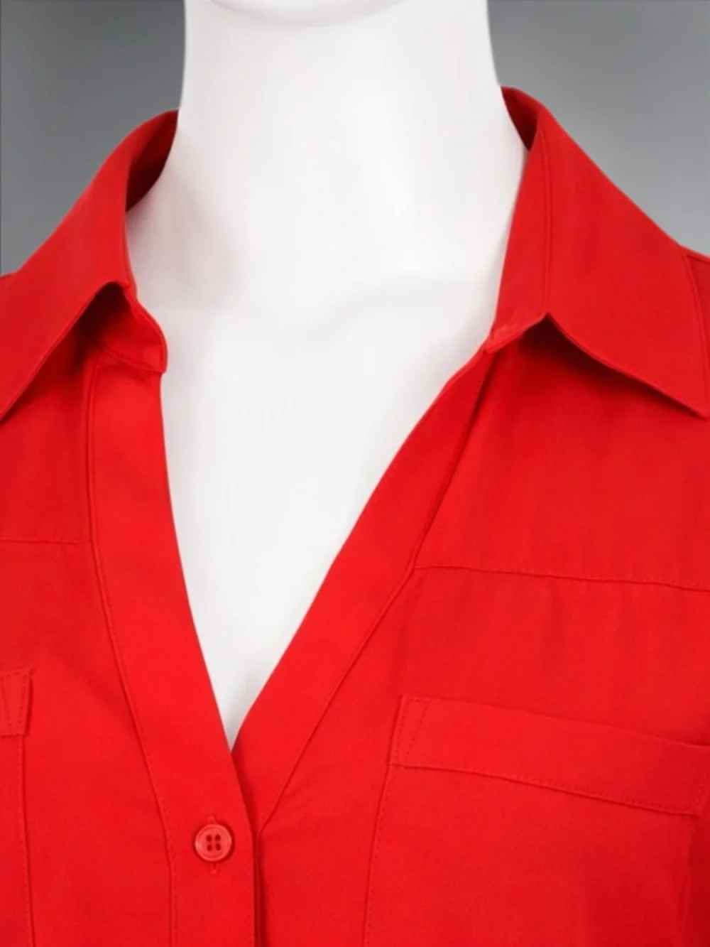 Red Button-Front V-Neck Women's Blouse