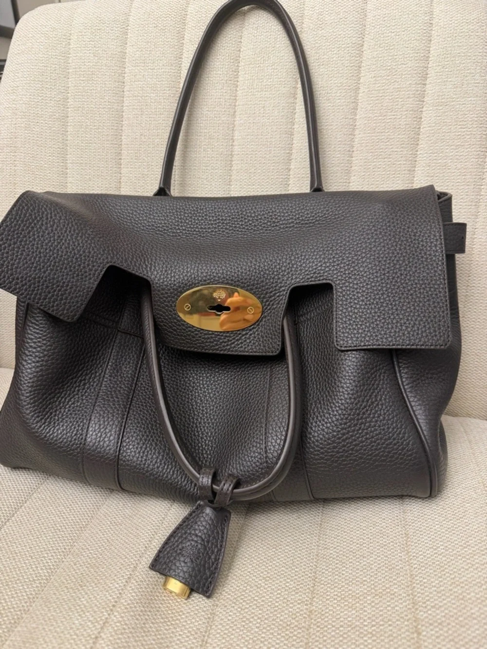 Black Leather Men's Tote Bag with Gold Hardware