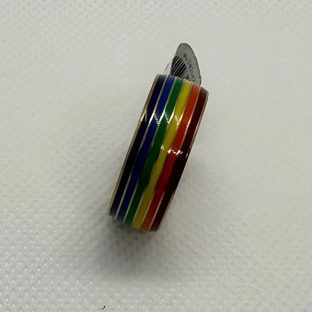 Rainbow Pride Striped Ring Resin Acrylic Multicolor Statement Size 8