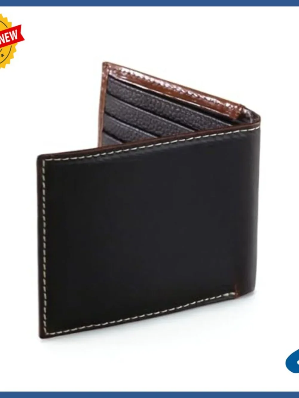 Distressed Leather Trifold Wallet with Tooled Corner and ID Window