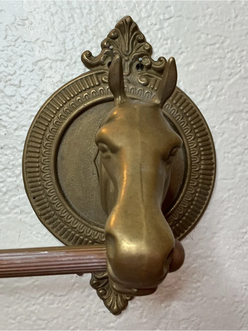 34” L Vintage Brass Horse Head Wall Hook Rack - Brown/Gold