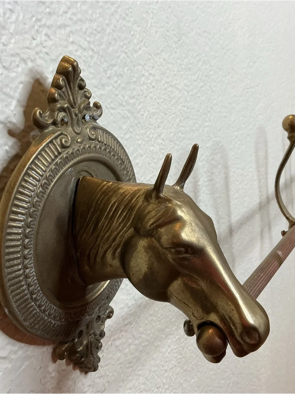 34” L Vintage Brass Horse Head Wall Hook Rack - Brown/Gold