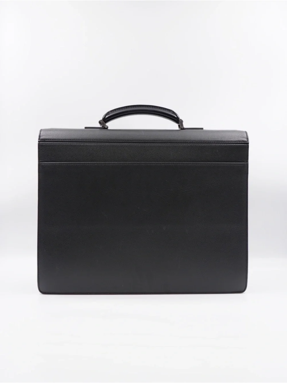 Louis Vuitton Briefcase Black Textured Leather Briefcase with Silver Lock
