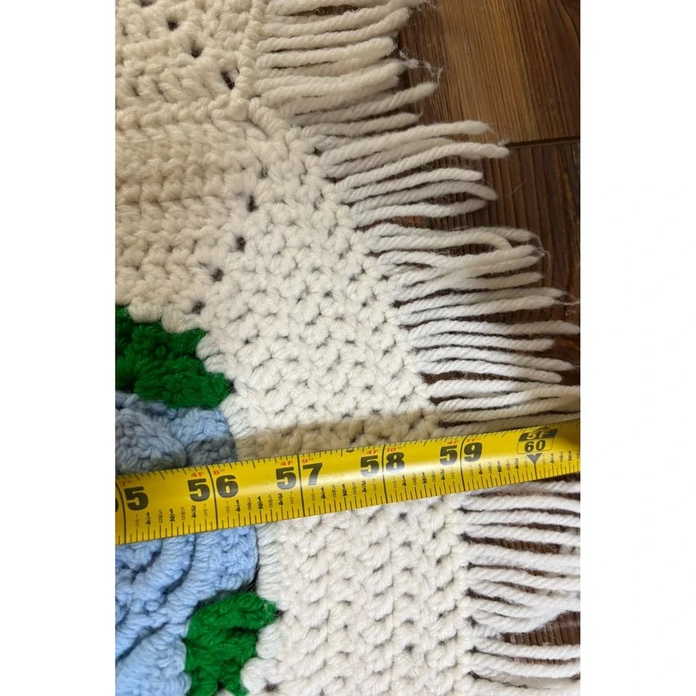 Granny square Handmade 3D Crochet Flower Afghan Blanket Blue White 39