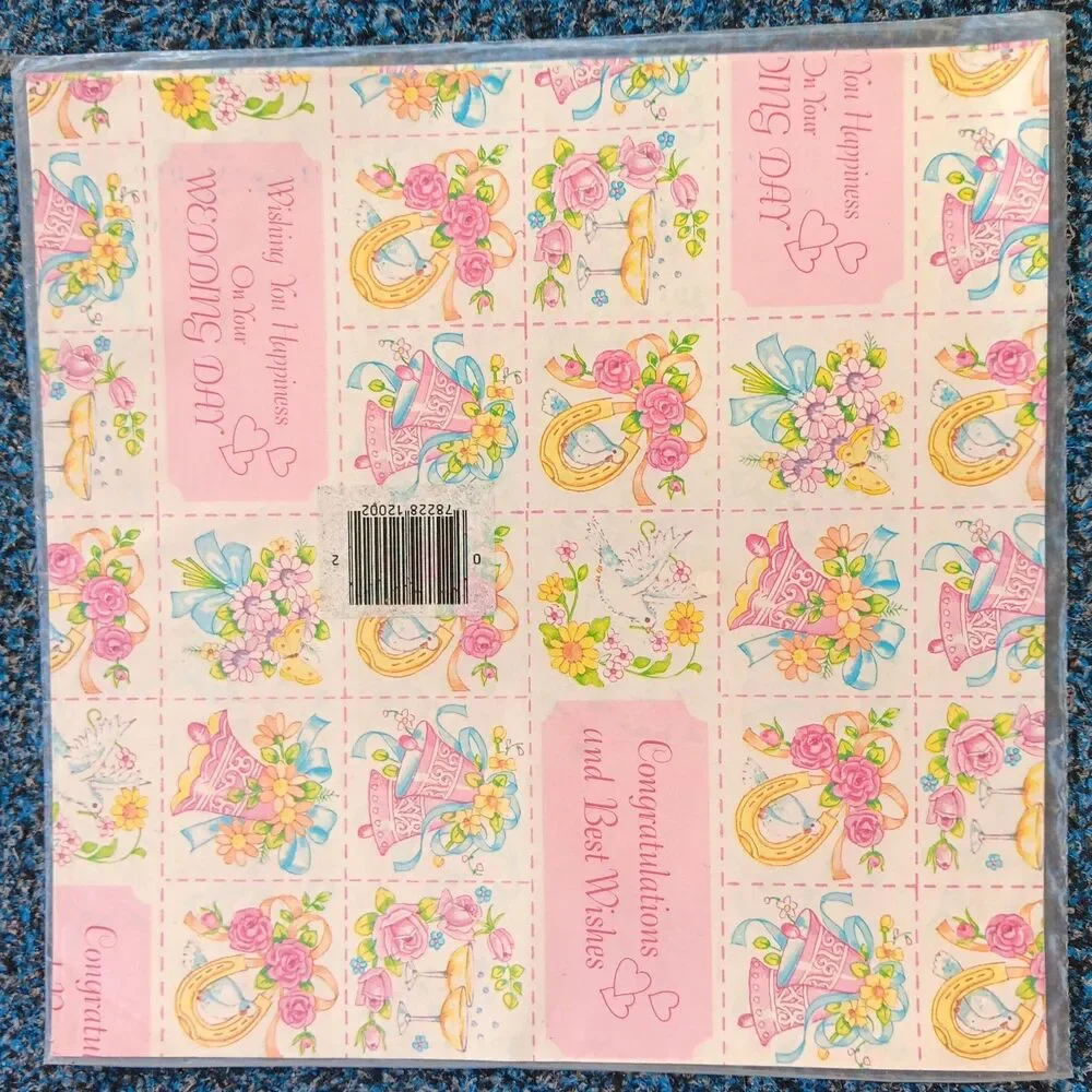 Vintage Hy-Sil Gift Wrap Wrapping Paper Wedding Day Congrats 2 Sheets 20x30