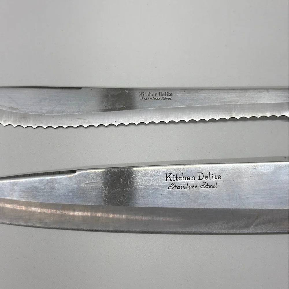 Vintage Kitchen Delite Stainless Steel Knife Set Japan Wood Handle 2 Piece