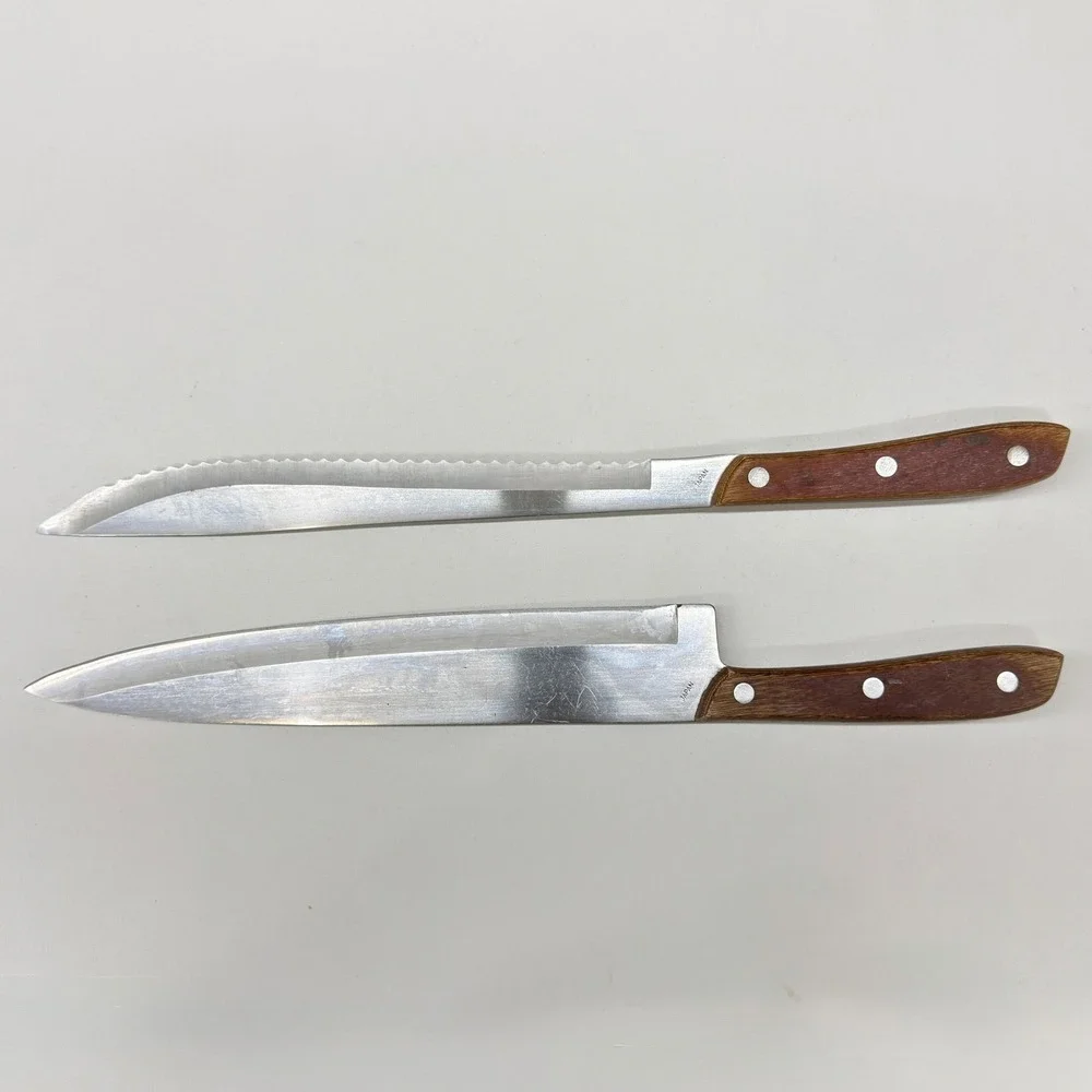 Vintage Kitchen Delite Stainless Steel Knife Set Japan Wood Handle 2 Piece