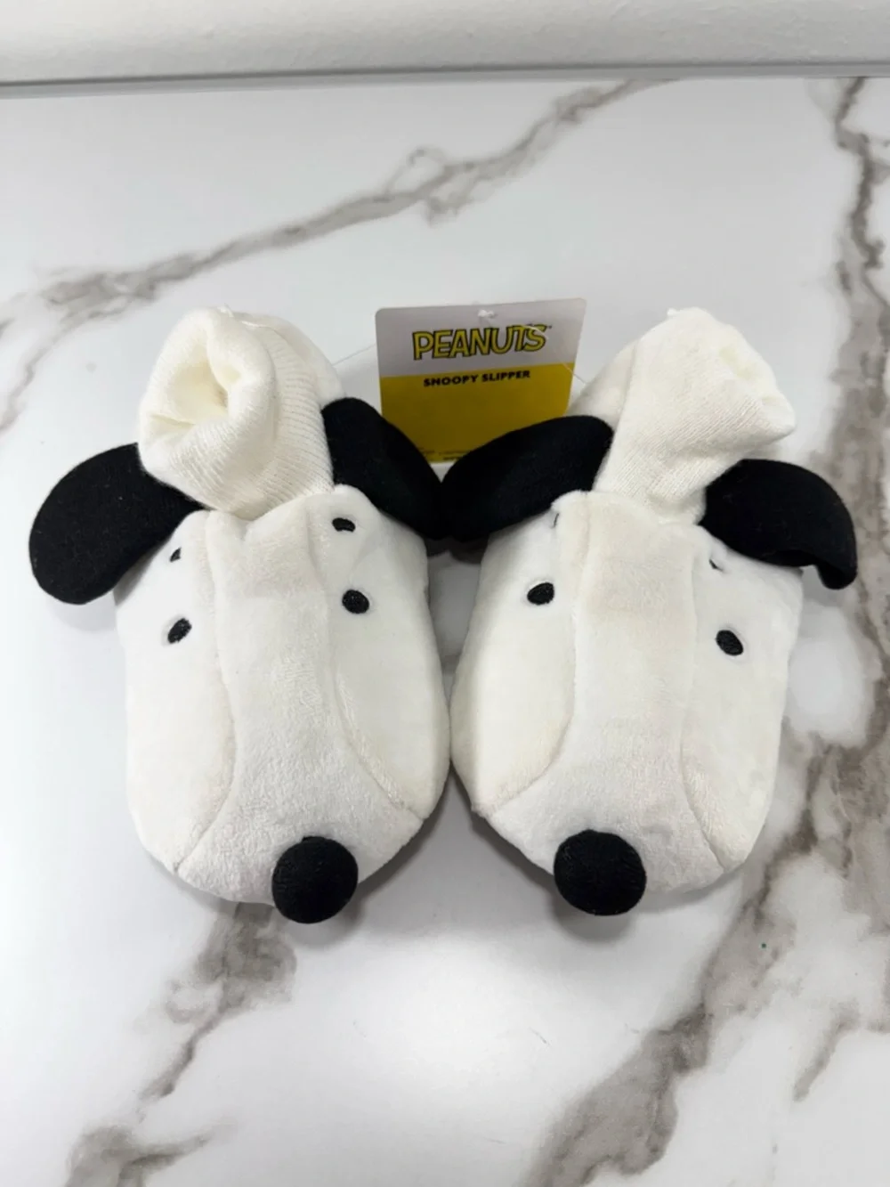 Peanuts Snoopy Plush Black White Children Toddler Boy Girl Kids Slippers, L/9-10