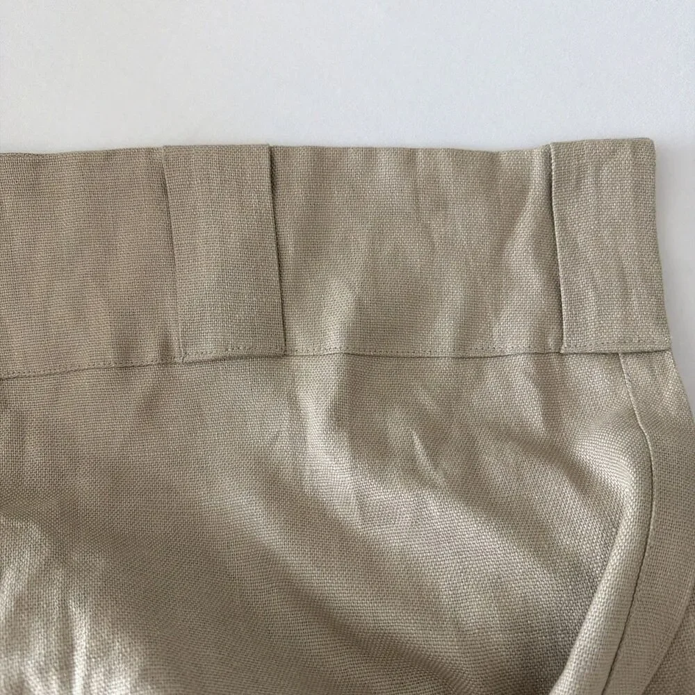 West Elm Pair Of 100% Linen Curtain Panels 48x96 Tan Studded Trim Rod Pocket EUC