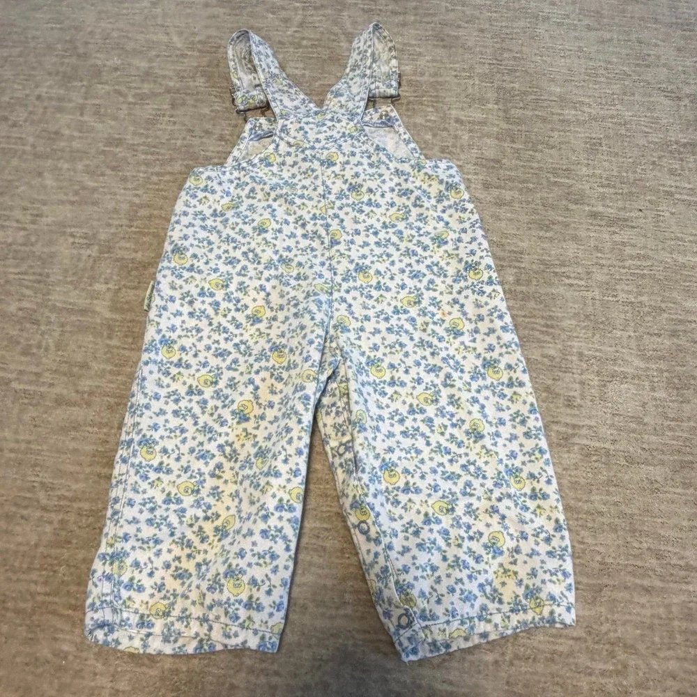 Vintage Sesame Street Big Bird Floral Overalls 18M Baby Toddler AOP