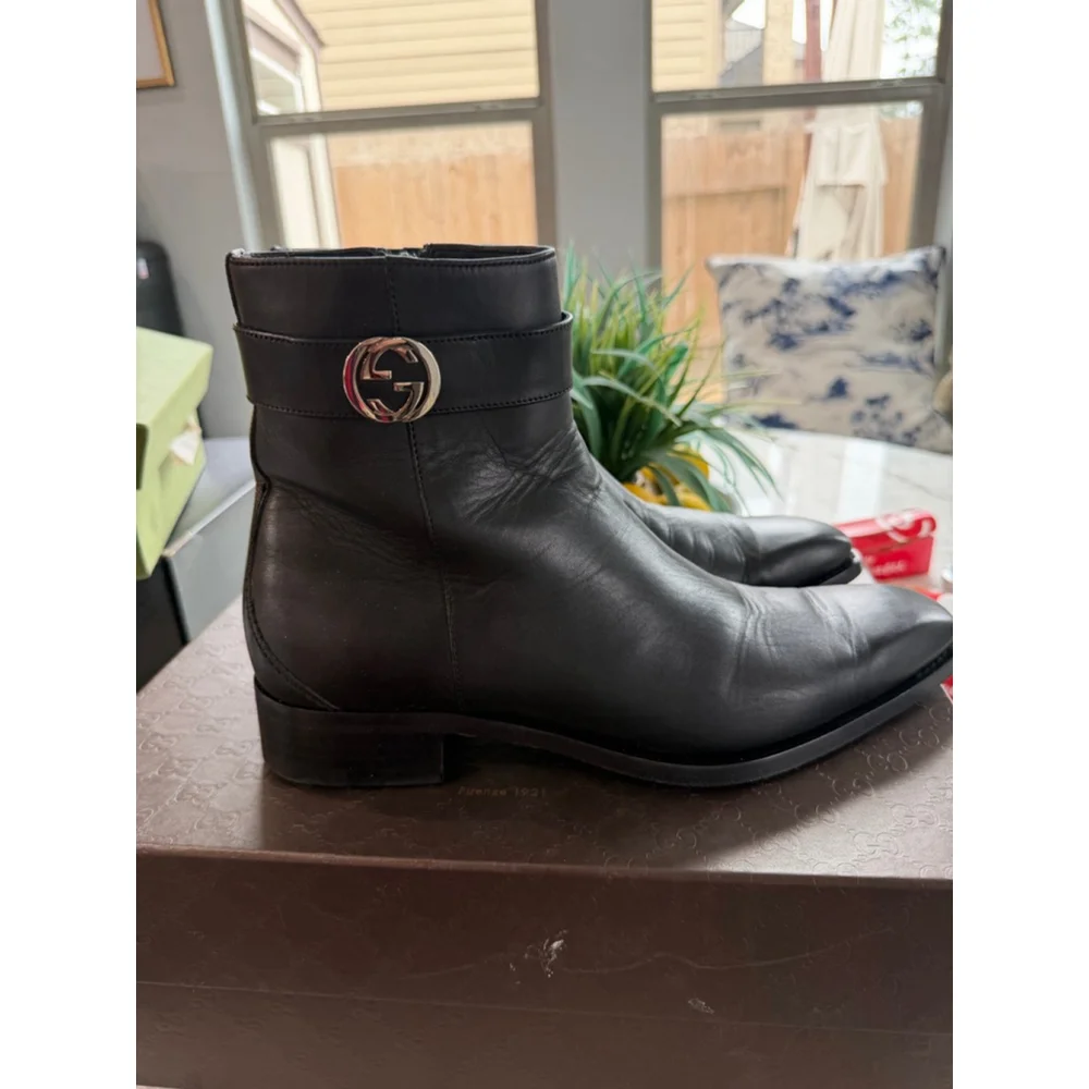 Gucci Men's Black Leather Ankle Boots, 7.5 or US 8 Men’s