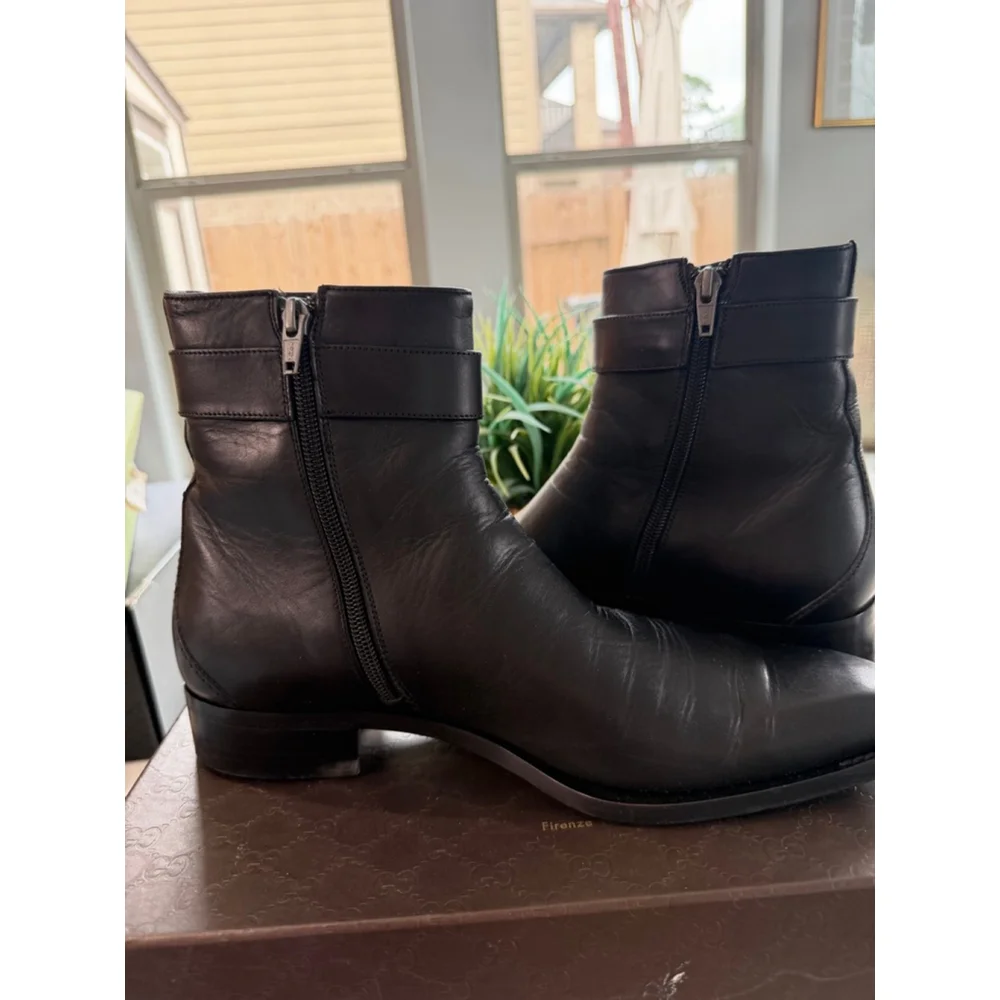 Gucci Men's Black Leather Ankle Boots, 7.5 or US 8 Men’s