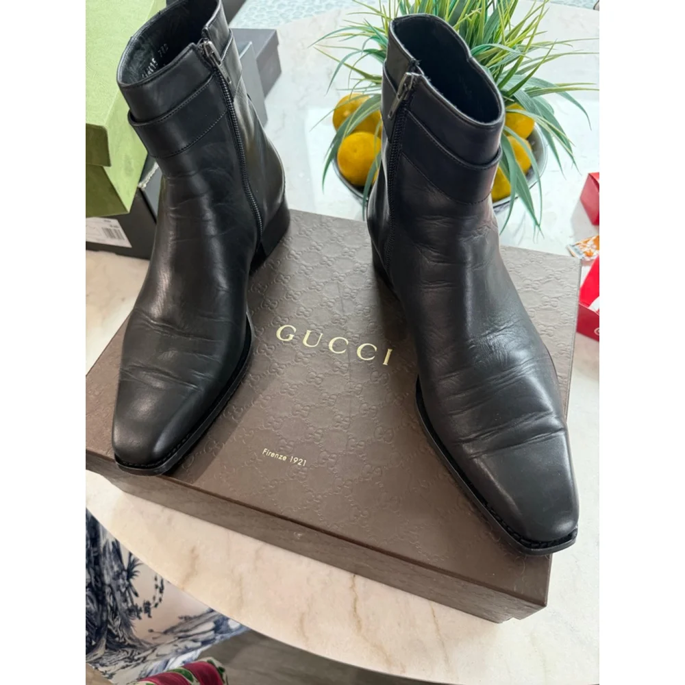 Gucci Men's Black Leather Ankle Boots, 7.5 or US 8 Men’s
