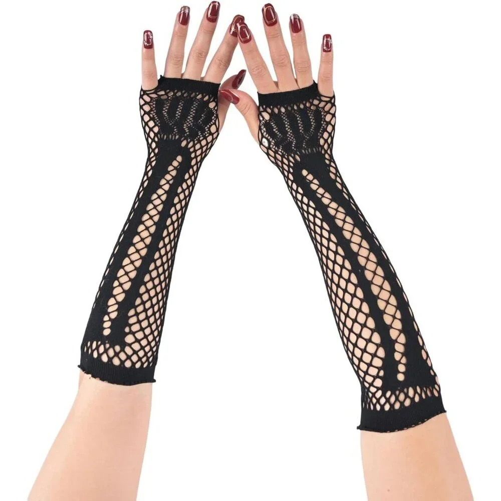 Women's Fishing Halloween Black 9 Net Gloves Fingerless Gothic Accessories