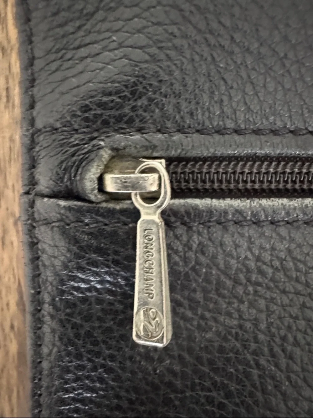 Longchamp Black Leather Briefcase with Silver Lock