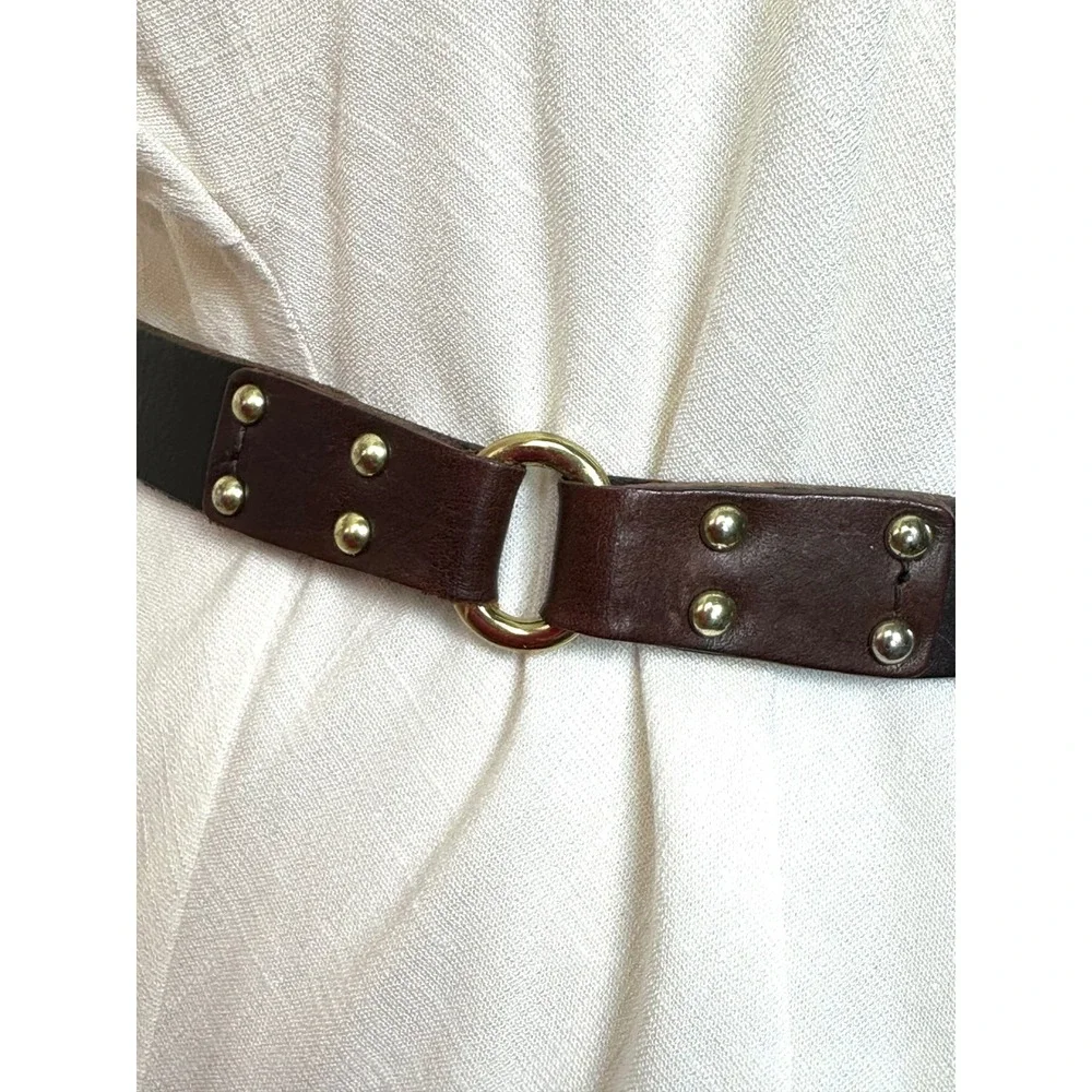 Banana Republic Leather Belt XS Equestrian Ralph Lauren Style Brown Brass Ring