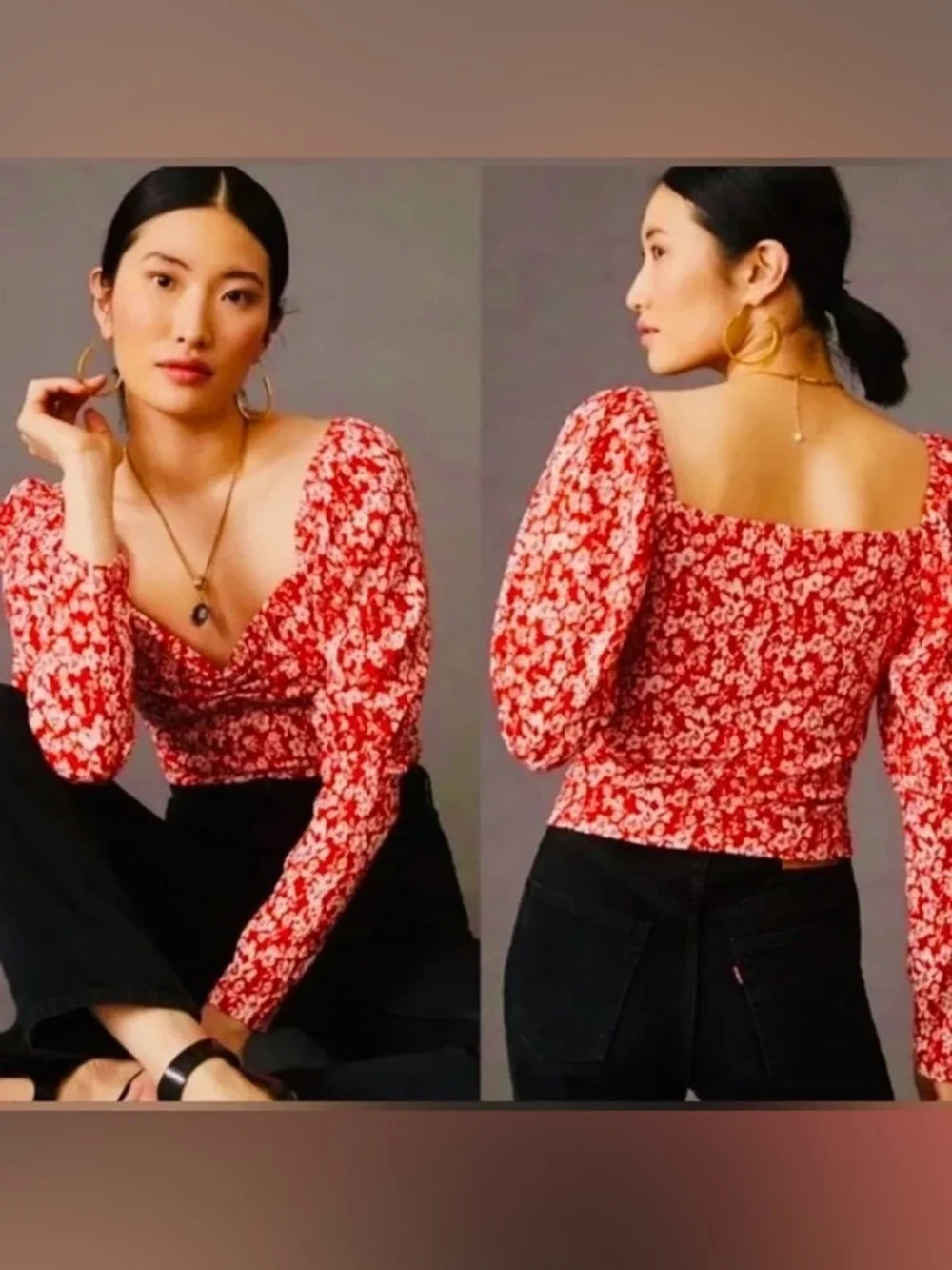 ANTHROPOLOGY CARMINE puff sleeve blouse size L