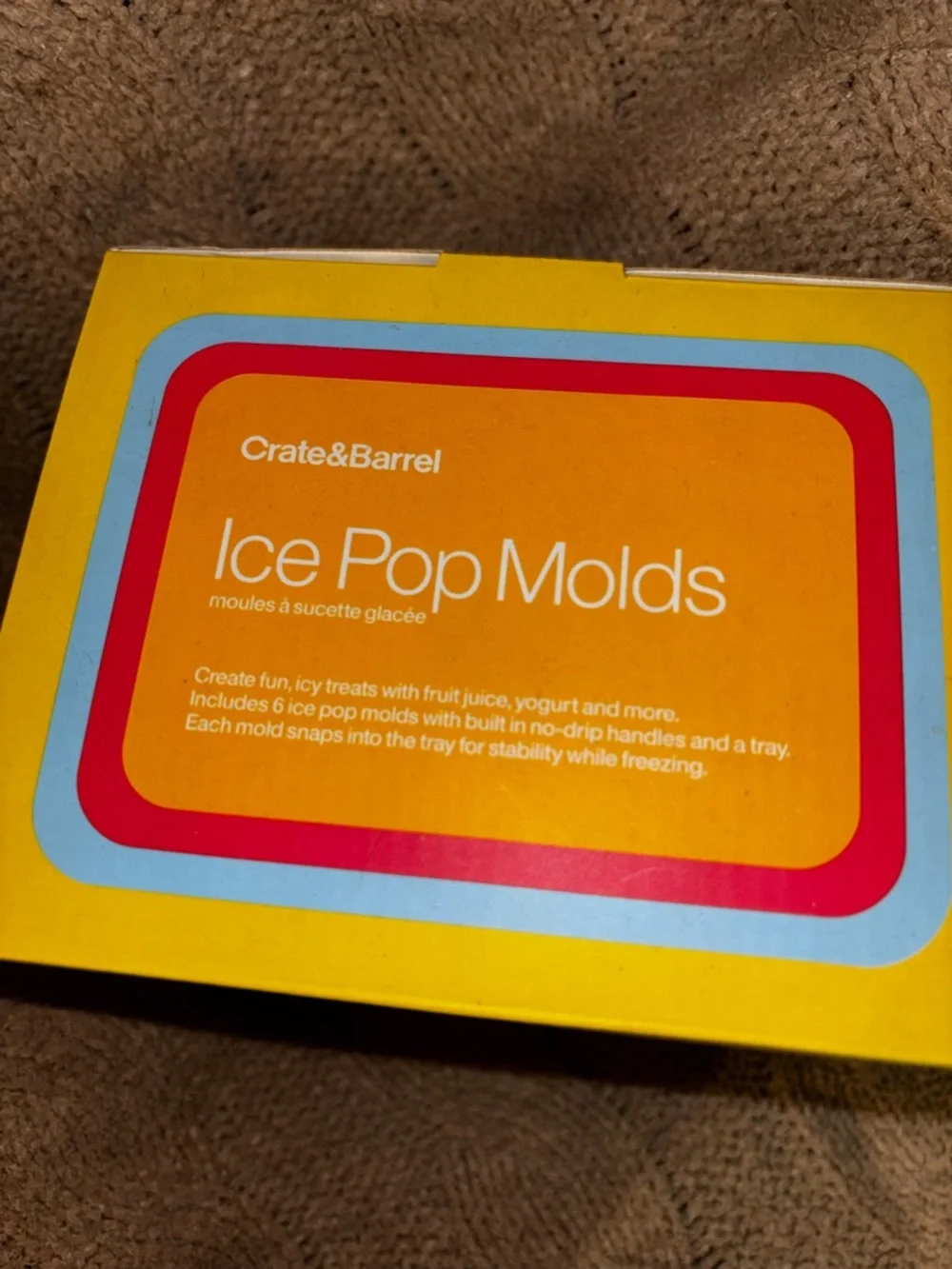 Crate & Barrel Ice Pop Molds • 6 Popsicle Molds with Tray NEW IN BOX